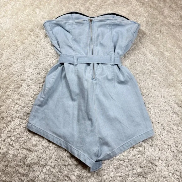 Denim Blvd Strapless Romper Medium Jumpsuit Belted Casual Night Out Western - Picture 2 of 13